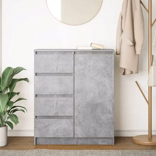 Berkfield Home Sideboard with Drawers in Concrete Grey, W/D/H: 71 x 35 x 84 cm