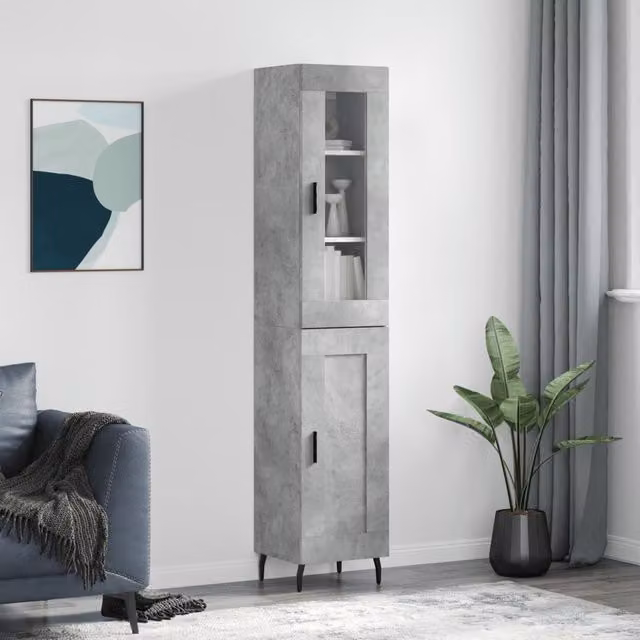 Berkfield Home Highboard in Concrete Grey, W/D/H: 34.5 x 34 x 180 cm