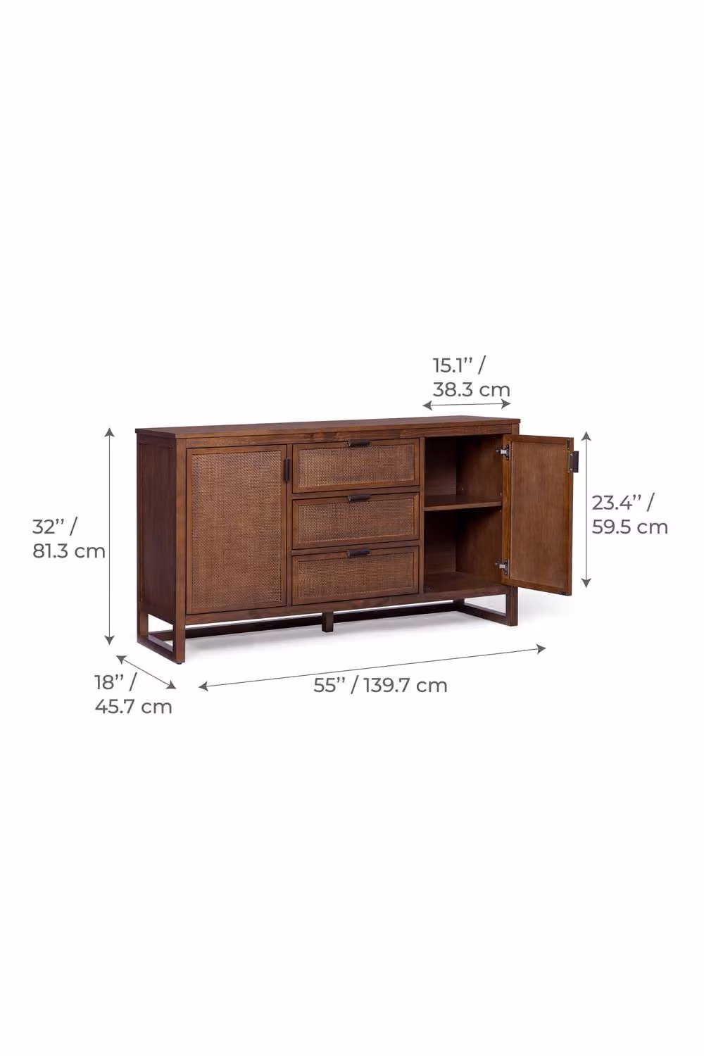 Teamson Home Hatteras Modern Wooden Sideboard Cabinet in Brown with 3 Drawers and 2 Doors, W: 140 cm – 5