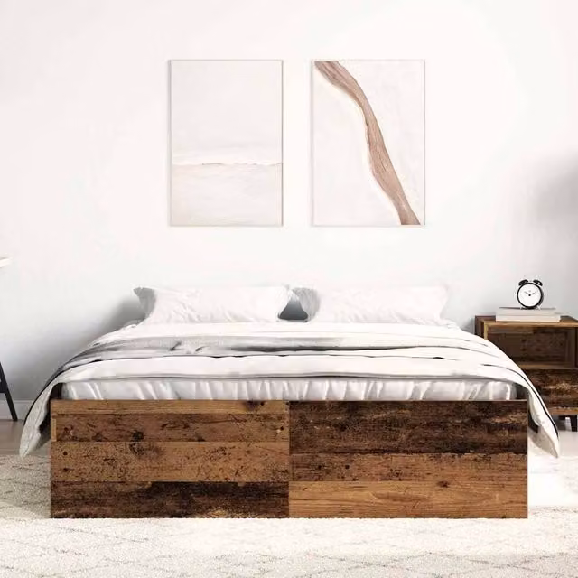 Berkfield Home Rustic Brown Bed Frame with Drawers, W/D/H: 140 x 190 cm