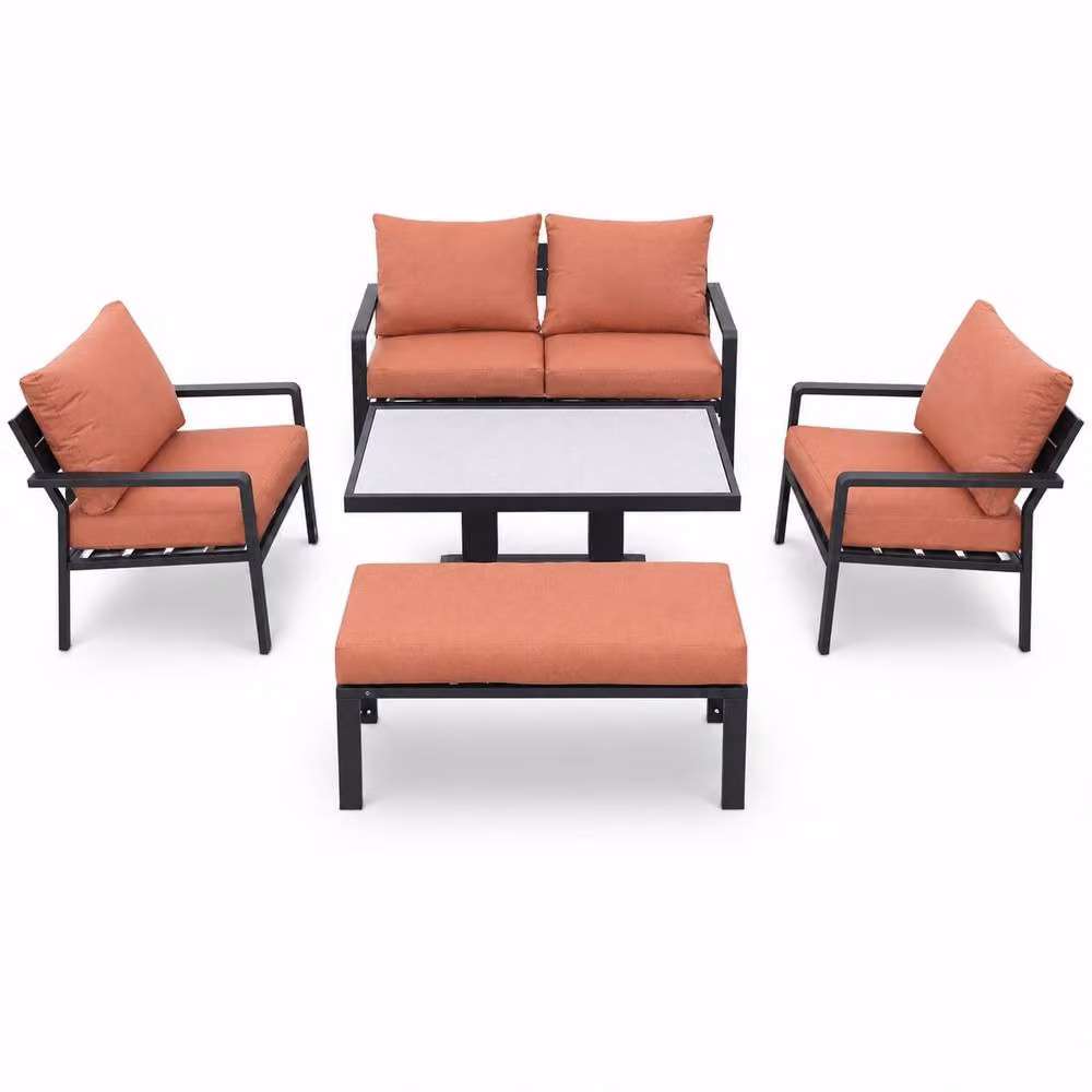 Shatchi 4 Seater Aluminium Garden Sofa Set with Gas Lift Table and Terracotta Cushions – 2