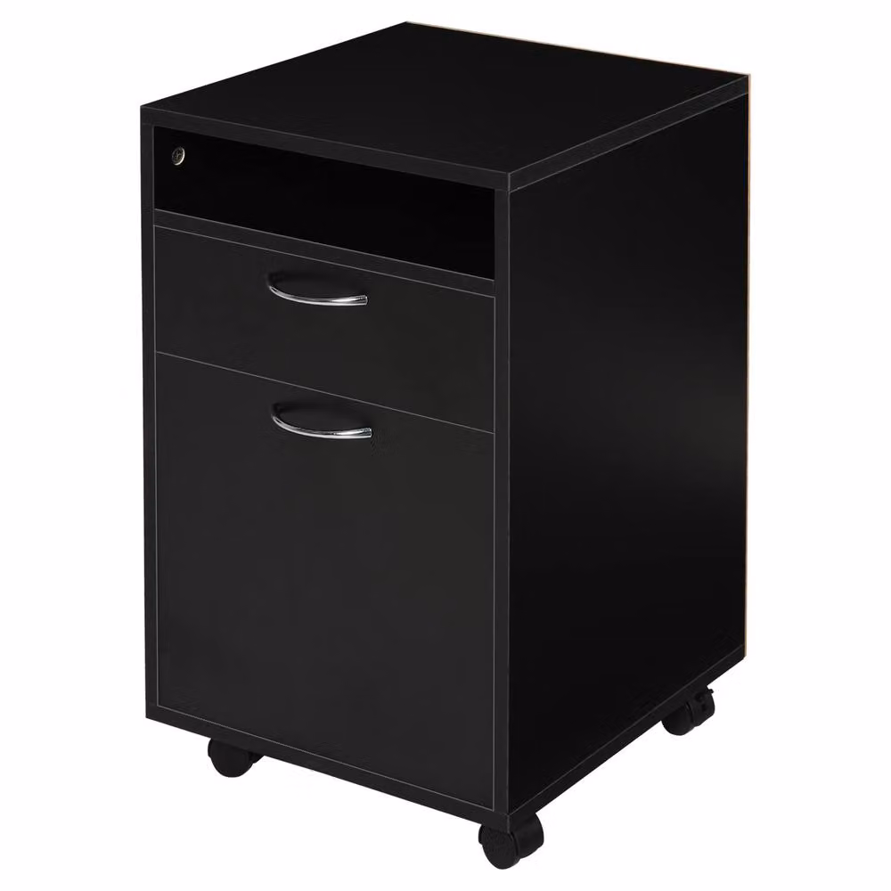 Rolipo 2-Drawer Mobile Filing Cabinet and Printer Stand with Open Shelf in Black – 2