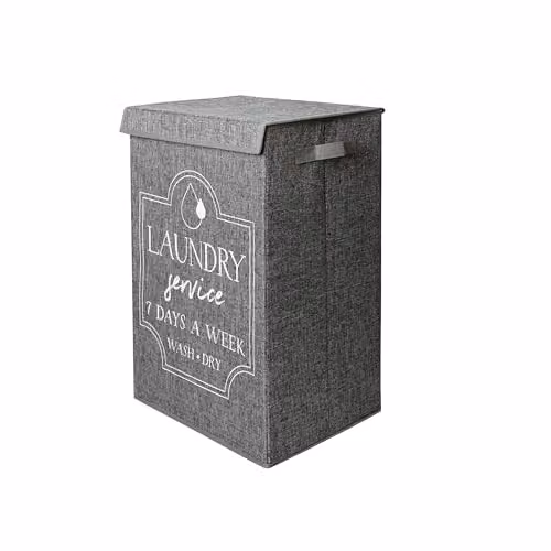 MantraRaj Collapsible Fabric Laundry Basket with Lid and Handles, Dark Grey, W/D/H: 40 x 30 x 60 cm – 1