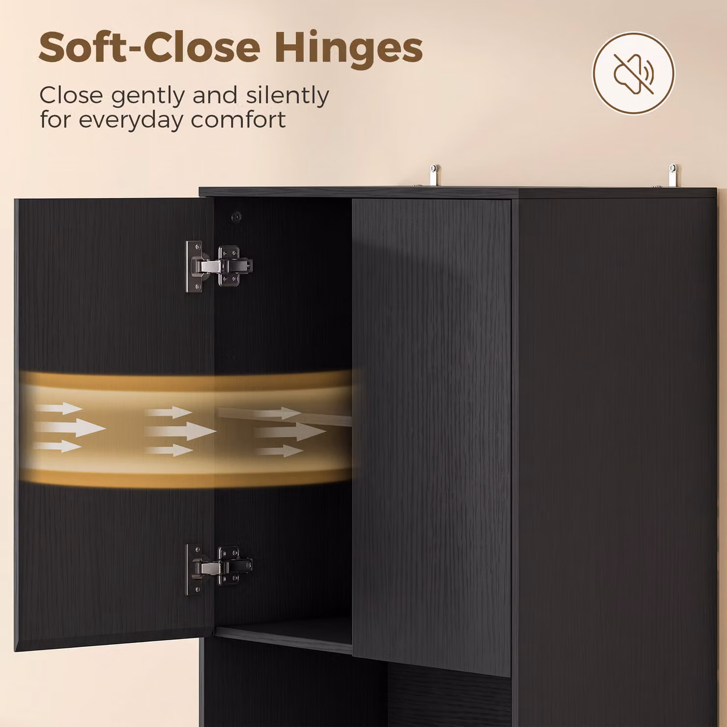HOMCOM Black Wood Effect Kitchen Pantry Cabinet, Freestanding Tall Storage Unit with Soft-Close Hinged Doors and Internal Shelves, H 170 x W 60 x D 30 cm – 5