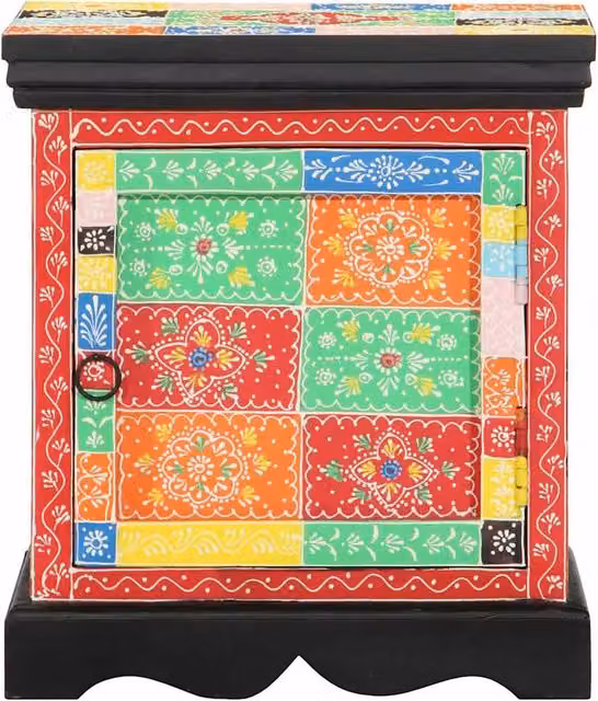 Berkfield Home Set of 2 Multicolour Floral Mango Wood Bedside Cabinets, W/D/H: 40 x 35 x 45 cm
