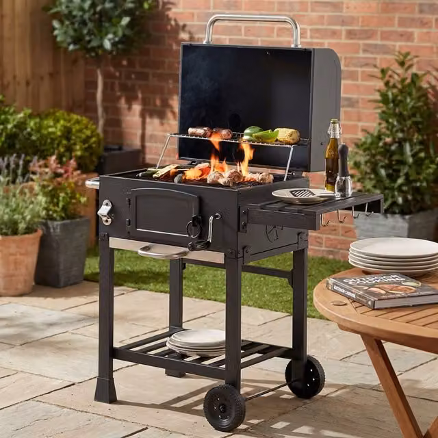 BBQ Chef Texas Smoker BBQ Charcoal Grill in Black with Thermometer