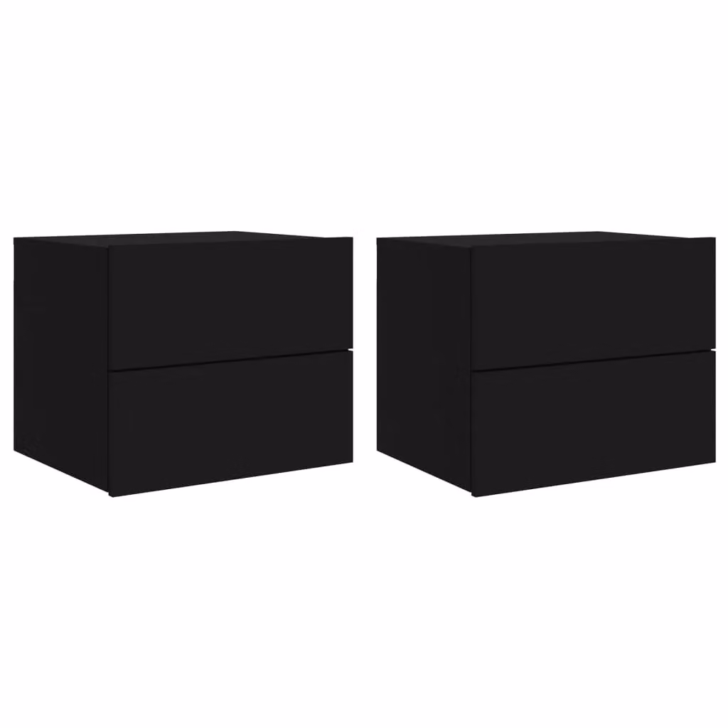Berkfield Home Set of 2 Modern Wall-mounted Bedside Cabinets with Integrated LED Lights in Matt Black – 2