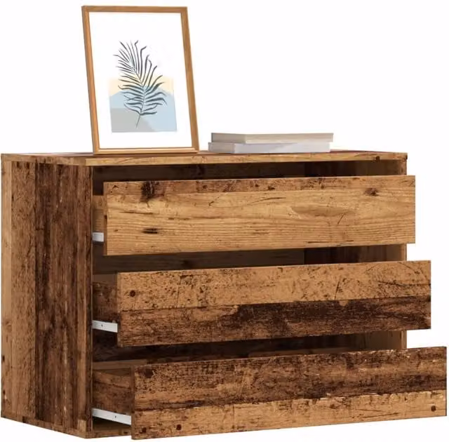 Berkfield Home Corner Chest of Drawers in Old Wood Brown, W/D/H: 80 x 41 x 58 cm