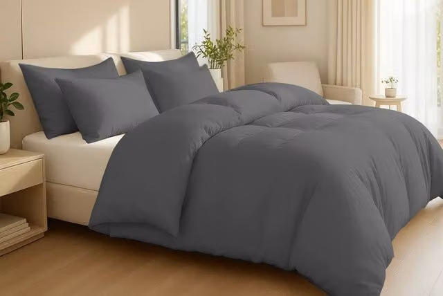 Pamposh Egyptian Cotton Reversible Duvet Cover and Pillowcase Set, 400TC, Charcoal Grey, Single