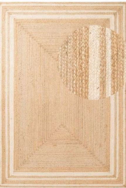 THE RUGS Nuru Braided Jute Reversible Bordered Rectangular Rug in Beige, W: 80 cm, L: 150 cm