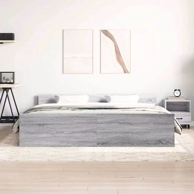 Berkfield Home Durable Bed Frame with Headboard and Footboard in Grey Sonoma, W/D/H: 200 x 203 x 50 cm