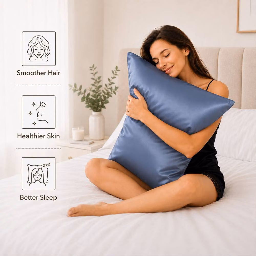 Pamposh Set of 6 Luxury Mako Satin Silk Pillowcases in Pale Blue – 2