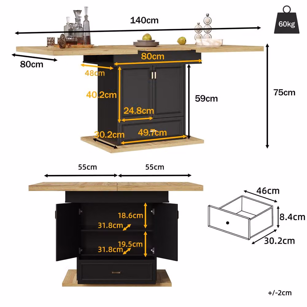 Merax Extendable Telescopic Rectangular Dining Table with Base Drawer Storage in Black – 2