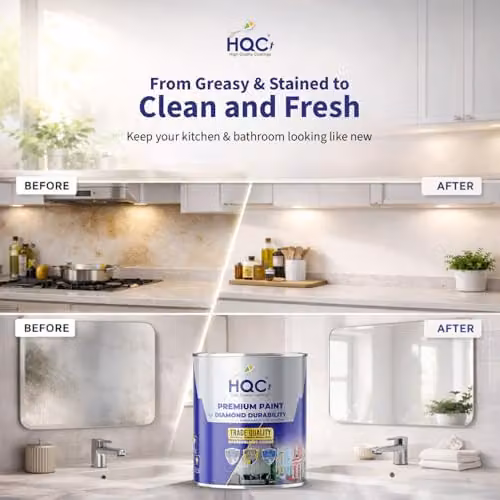 HQC Paints Kitchen and Bathroom Matt Emulsion Paint, Grey, 1 l – 2