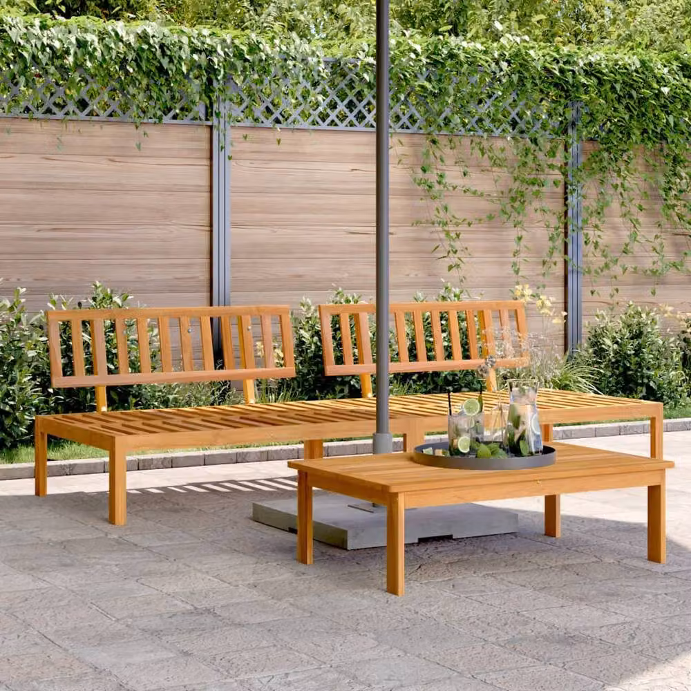 Berkfield Home Beautiful Garden Pallet Middle Sofas, 2 Piece Set, Brown Solid Acacia Wood, W: 120 cm, D: 92 cm, H: 69 cm – 2