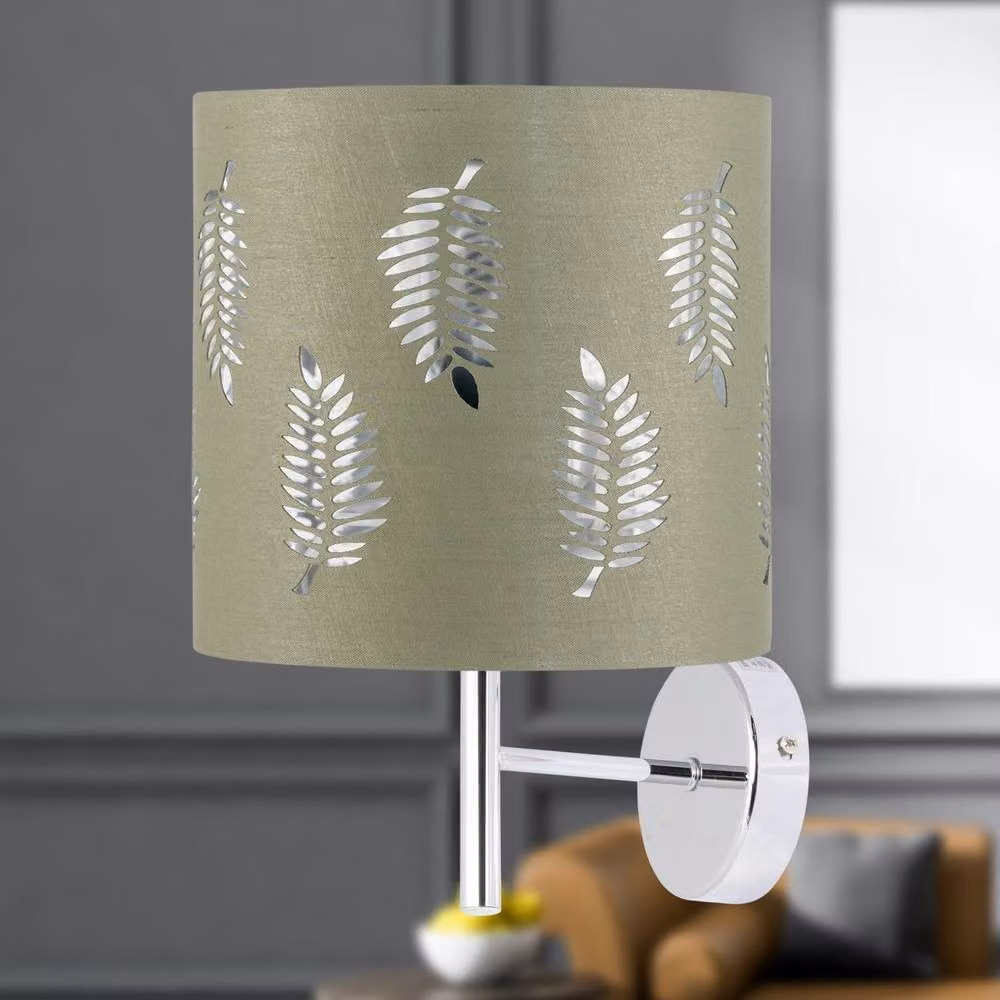 First Choice Lighting Brea Set of 2 Chrome Wall Lights with Green Fabric Shades – 2