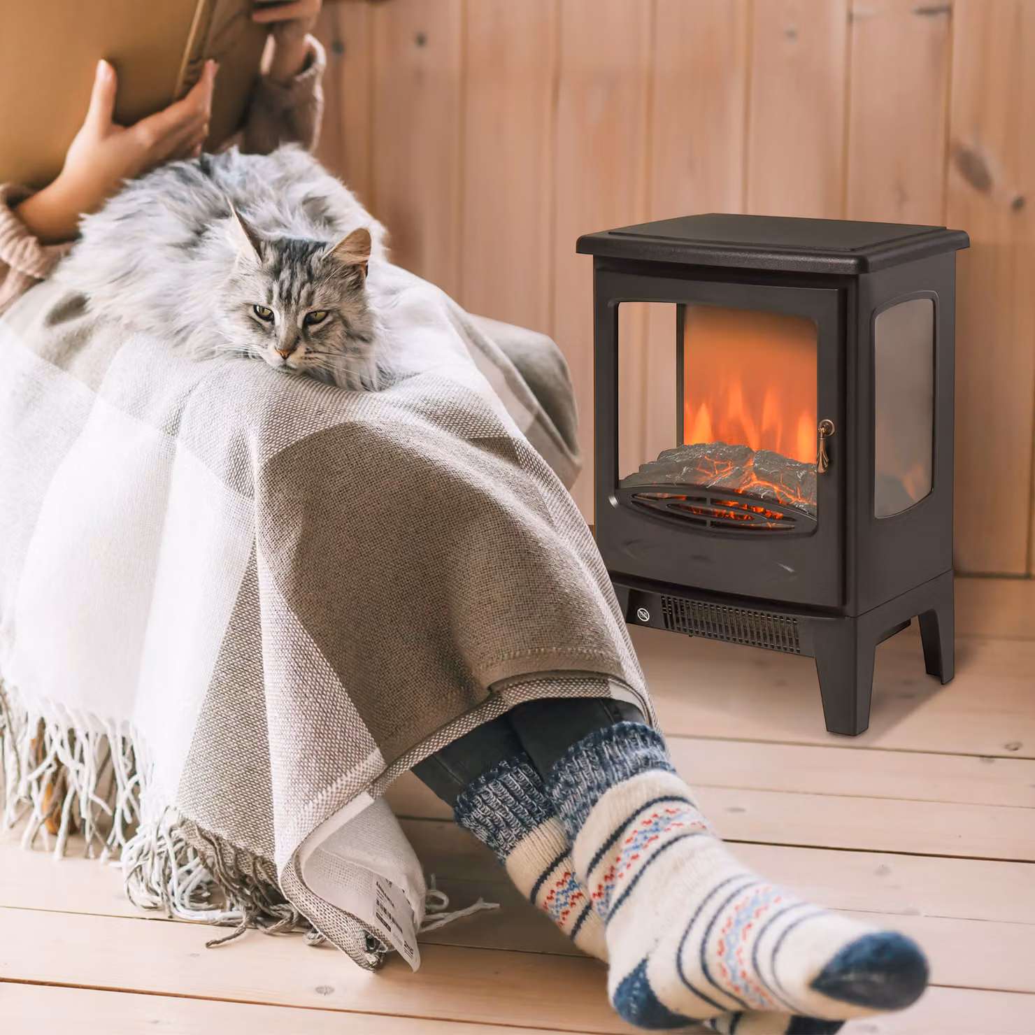 HOMCOM 1800W Electric Fireplace Heater with Tempered Glass in Black – 2