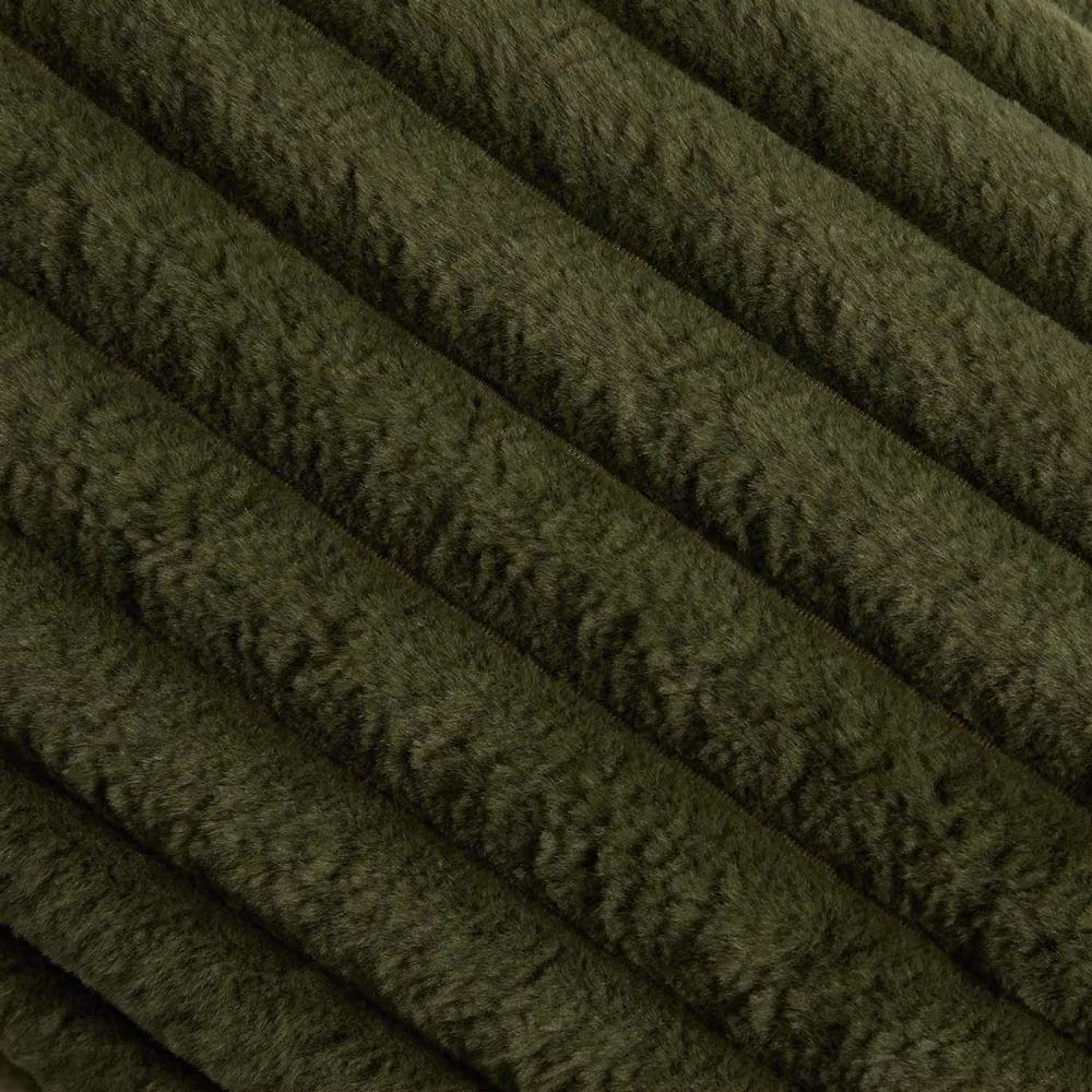 OHS Dark Green Faux Fur Ribbed Fleece Throw Blanket, W: 125 cm, L: 150 cm – 3