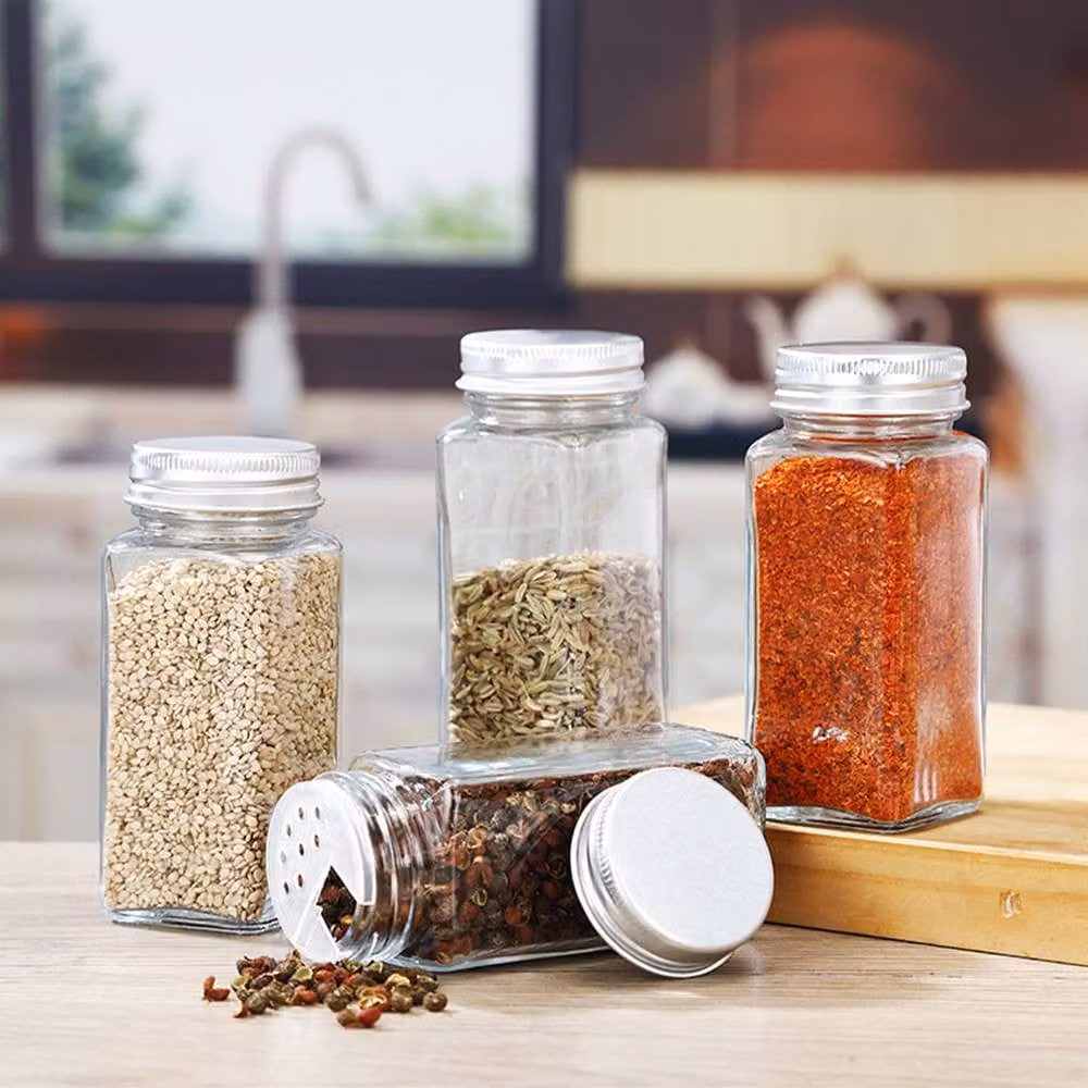 Living and Home Silver Wall-mounted Spice Racks with 24 Transparent Glass Spice Jars Set – 6