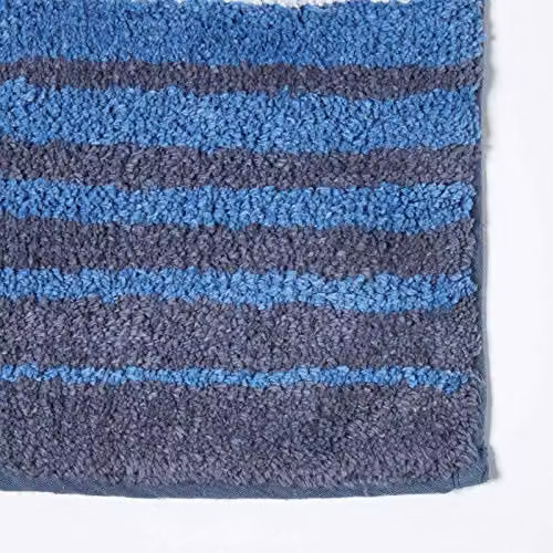 HOMESCAPES Devon Blue and White Striped Cotton Bath Mat with Non-Slip Backing, W: 50 cm, D: 80 cm – 4