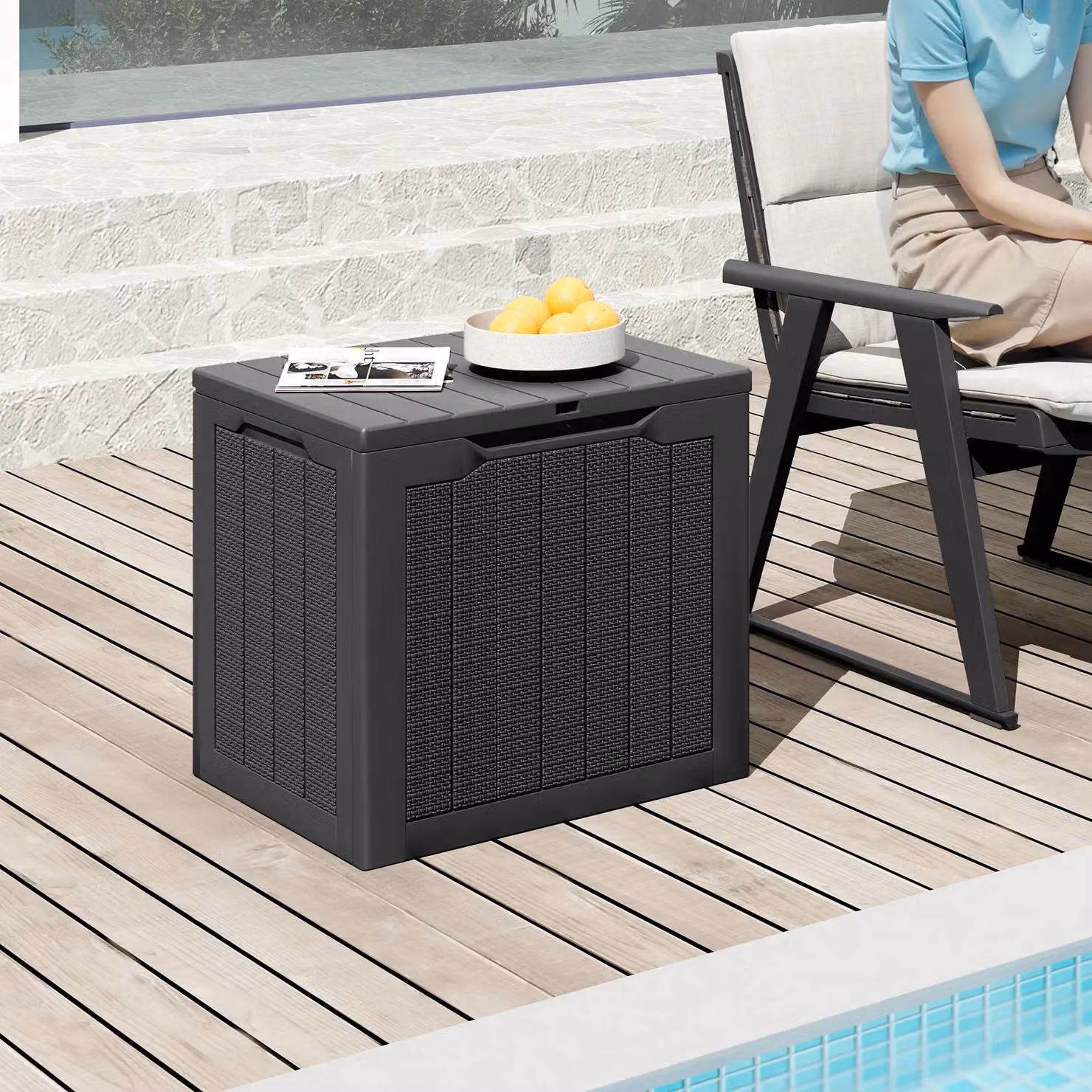 Costway 96L Outdoor Storage Deck Box with Lockable Lid in Black – 5