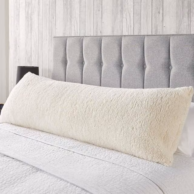 OHS Long Bolster Pillow in Cream Teddy Fleece for Pregnancy and Neck Support – 1