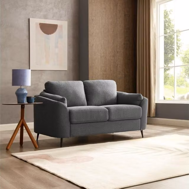 Lyra 2 Seater Sofa in Dark Grey Boucle with Metal Legs and Sleeping Function