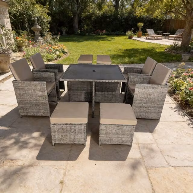Furniture One 8 Seater Modern Cube Rattan Garden Furniture Set in Brown
