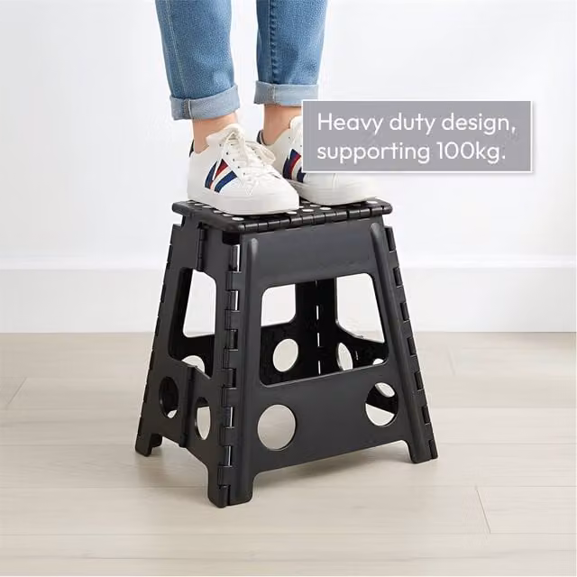 FLAVORA Black Large Foldable Step Stool and Portable Kitchen Seat