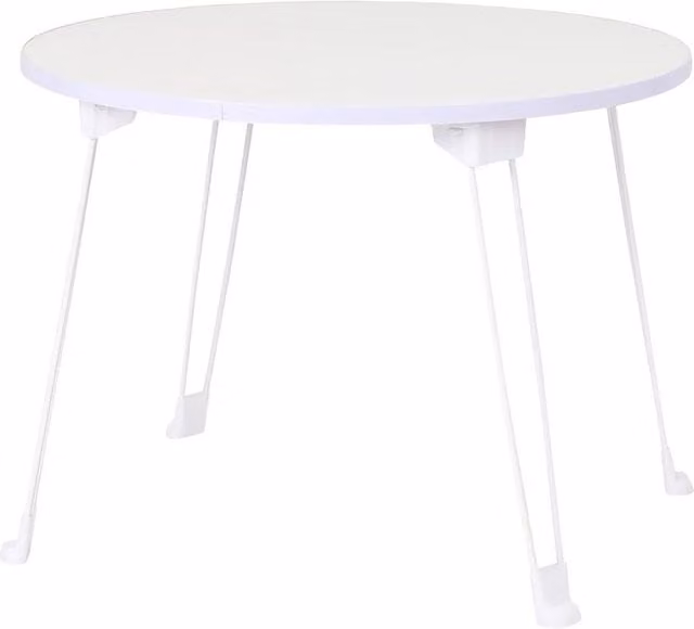 KORVIXA White Folding Round Small Table Bed Sofa Desk, Diameter: 100 cm