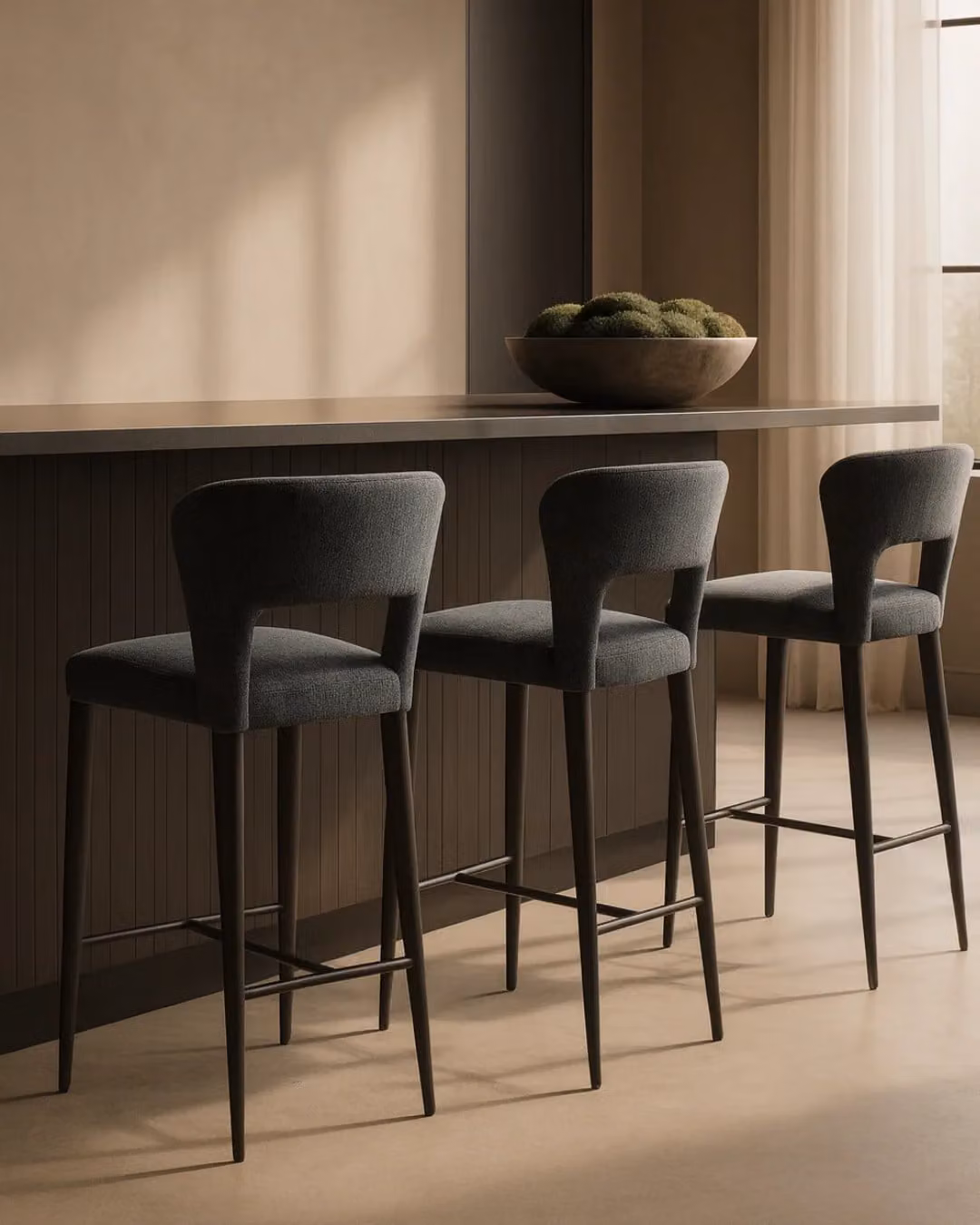 Tommy Franks Pari II Bar Stool in Black and Grey Fabric with Metal Frame