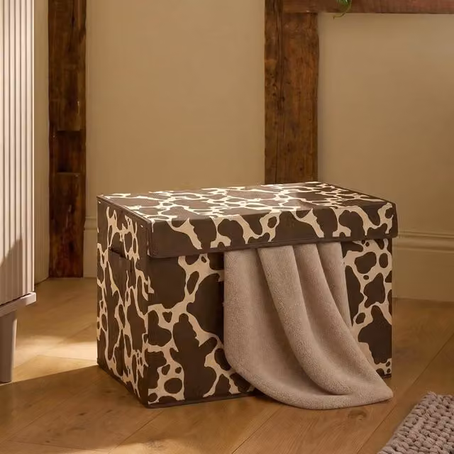 OHS Foldable Fabric Storage Box with Lid and Handles, Brown and Multicolour, W/D/H: 37.0 x 37.0 x 64.0 cm – 4