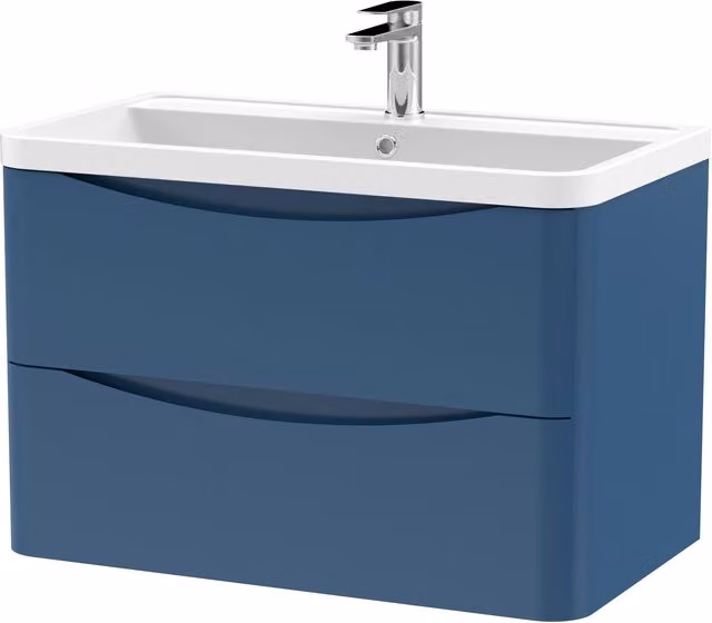 Balterley Wall Hung 2 Drawer Bathroom Vanity Unit and Basin, Satin Blue, Width: 75.5 cm – 1