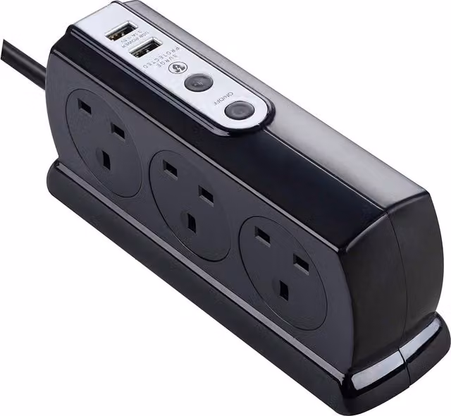 Masterplug 6 Socket Surge Protected Extension Lead with USB Ports, Black