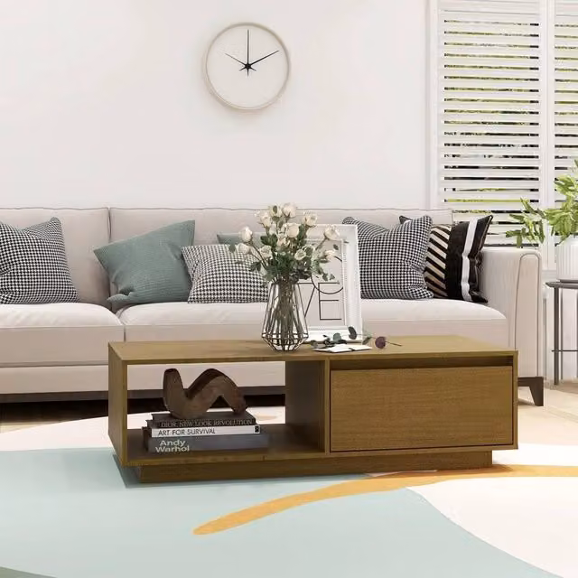 Berkfield Home Modern Rectangular Coffee Table in Honey Brown Solid Pinewood, W: 110 cm, D: 50 cm, H: 33.5 cm