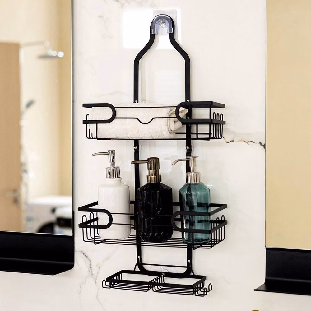 KORVIXA 3-Layer Over Head Shower Caddy Basket with Hooks in Black – 2