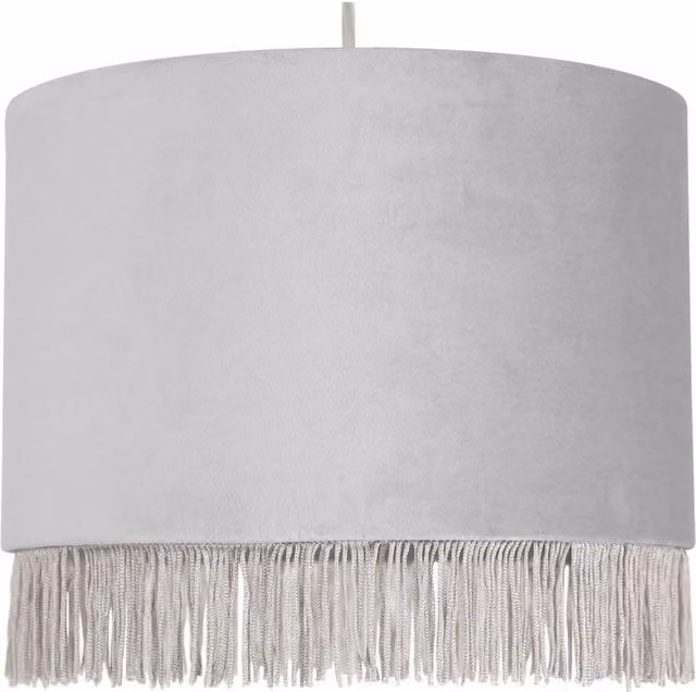 First Choice Lighting Silvery Grey Fringed Velvet Round Pendant Shade, Diameter: 23 cm – 1