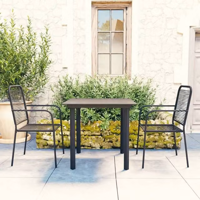 Berkfield Home 3 Piece Garden Dining Set in Black Glass and Powder Coated Steel