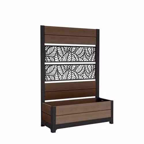 Keter Darwin Tulip Leaf Screen Planter in Brown, Freestanding Rectangular Outdoor Privacy Divider for Ornamental or Herb Gardens, W/D/H: 109.6 x 44.4 x 156.3 cm