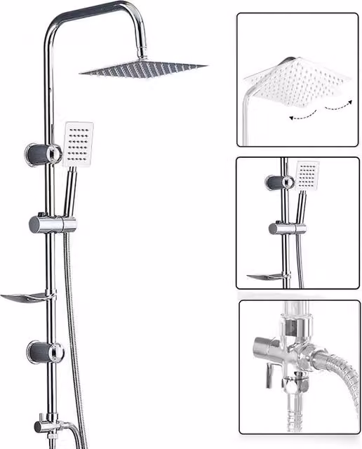 Havendro Large Twin Head Waterfall Shower Kit with Adjustable Riser Rail in Chrome Silver – 1