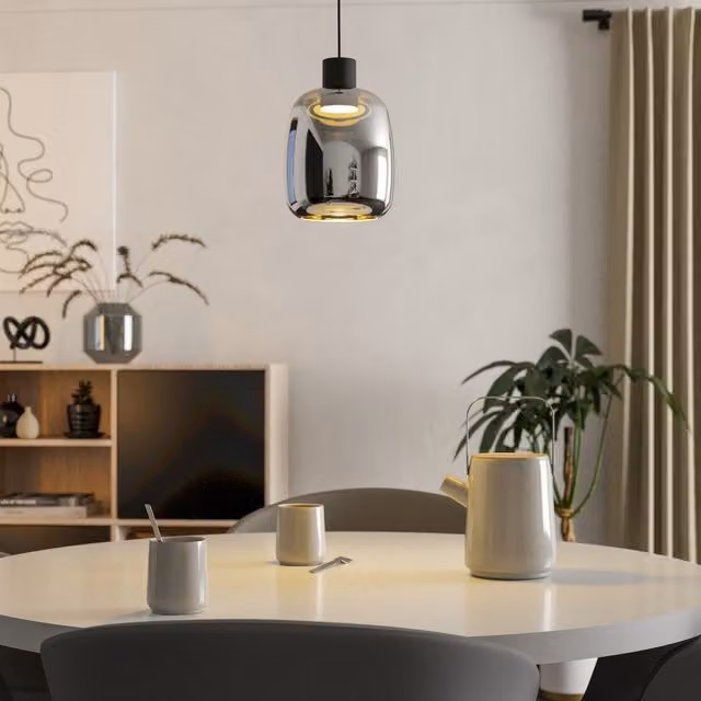 Eglo Molochio-Z Smart Control Single Pendant Light in Black with Transparent Glass, Dimmable and Remote Controlled