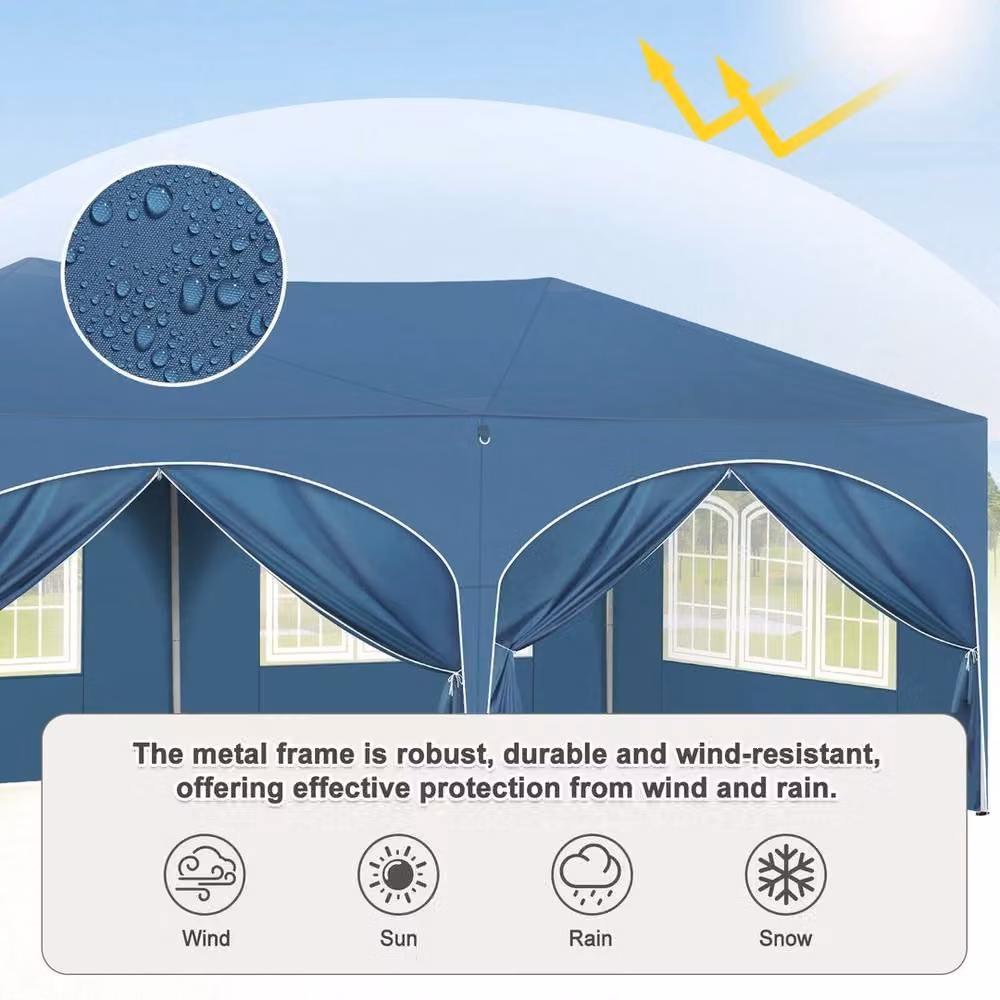 WOLTU Blue Metal Folding Gazebo with Hip Roof, W: 300 cm, D: 300 cm, H: 195 cm – 3