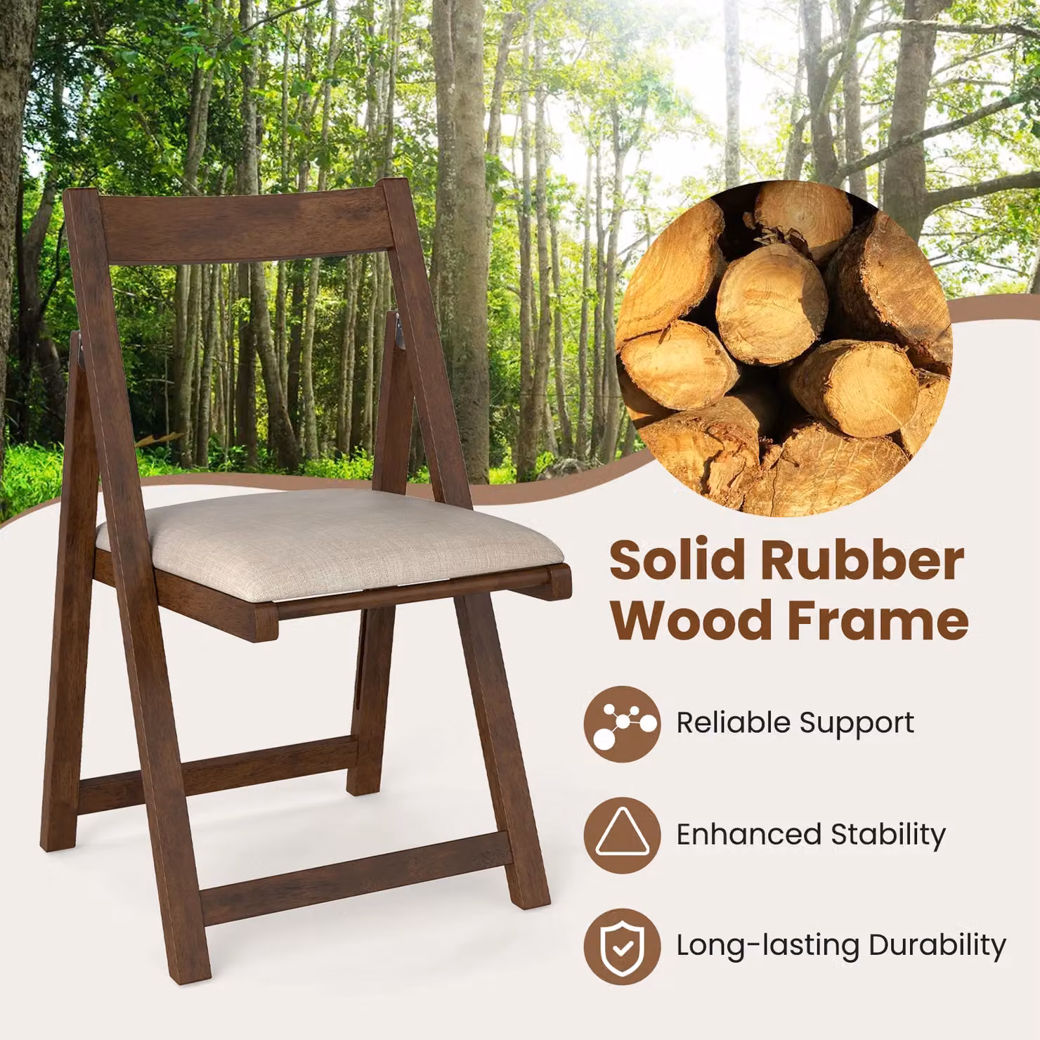 Costway Set of 4 Foldable Armless Dining Chairs in Walnut Brown with Fabric Upholstery – 4