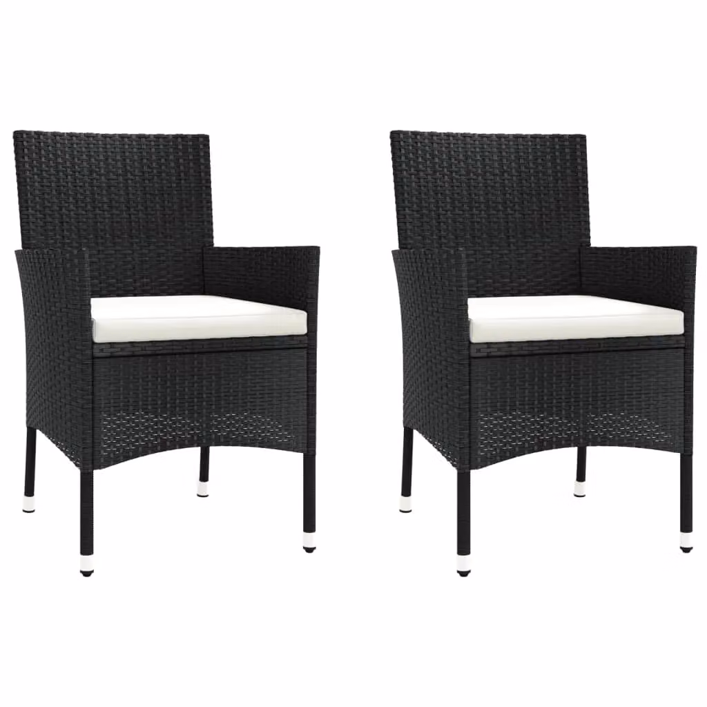 Berkfield Home 3 Piece Black Poly Rattan Garden Bistro Set with Cushions – 3