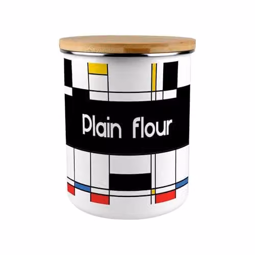 Purely Home Retro Art Deco Plain Flour Canister, 2.7L, Multicolour Enamel and Bamboo Kitchen Storage Tin – 1