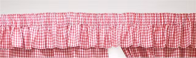 Kitchenwise Red Gingham Check Fabric Curtains or Pelmets with Pencil Pleat Header