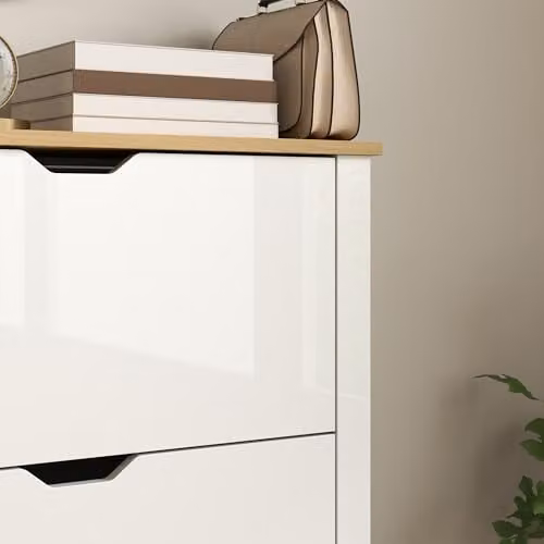 HOMCOM Glossy White Shoe Storage Cabinet with Tilting Compartments and Internal Shelves – 4