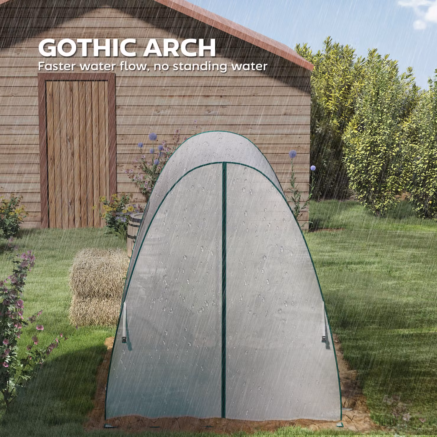 Outsunny White Hoop House Greenhouse with Sandbags, Walk-In Tunnel Growing Aid with 2 Doors and Screen Windows, W/D/H: 180 x 180 x 200 cm – 3