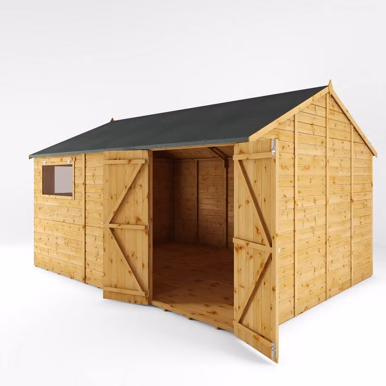 Mercia Premium Shiplap Reverse Apex Workshop in Brown and Beige, W: 427.4 cm, D: 322.7 cm, H: 250.3 cm