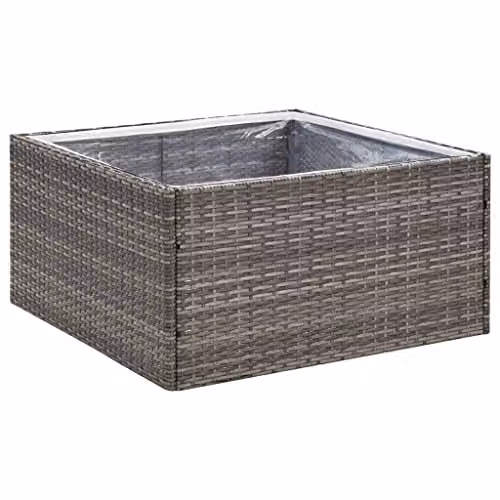 vidaXL Grey Poly Rattan Garden Planter Tub W: 80 cm, D: 80 cm, H: 40 cm – 1